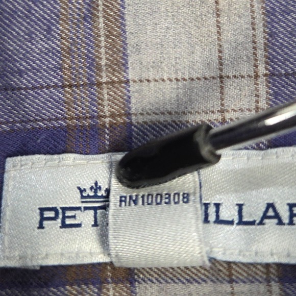 Peter Millar Mens Large Blue Tan Gray Plaid Button Up Shirt Long Sleeve Casual - Picture 7 of 9